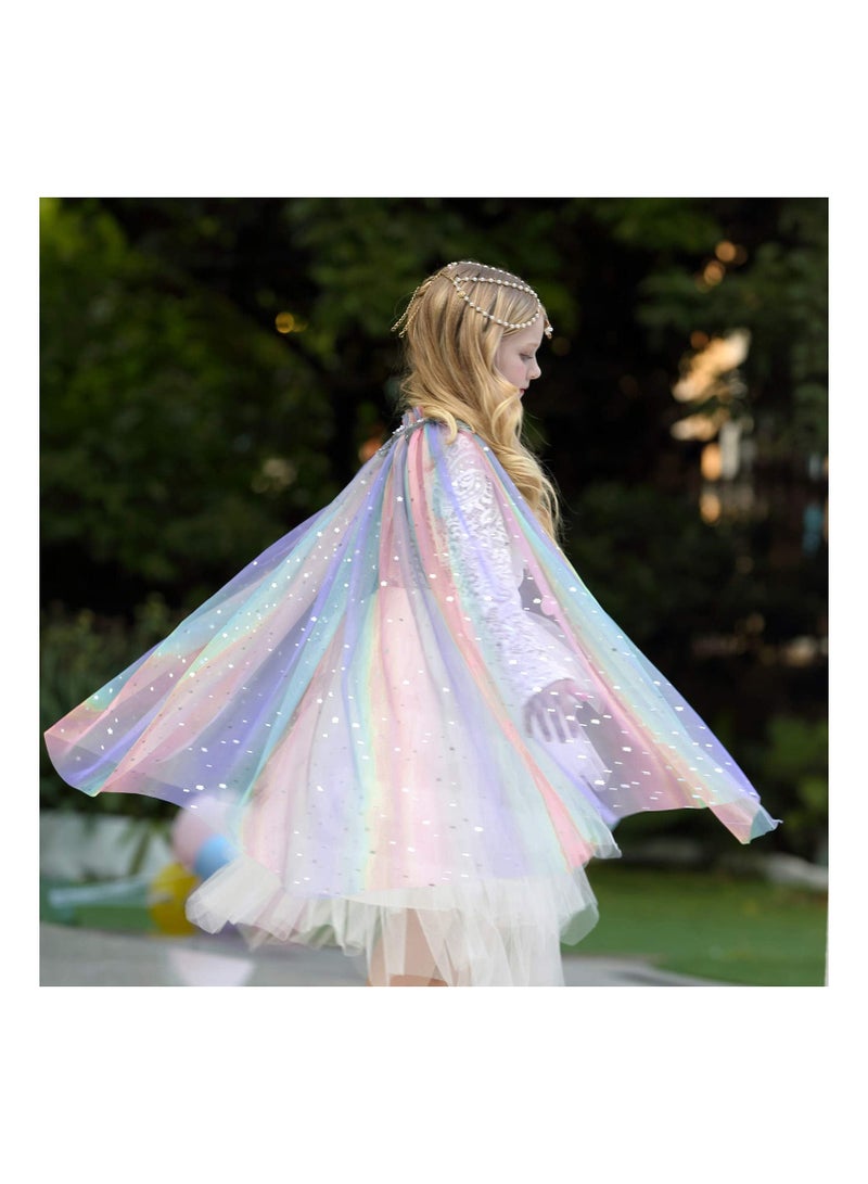 Princess Cape Set 7 Pieces Girls Princess Cloak with Tiara Crown Wand for Little Girls Dress Up Size L - Image 4