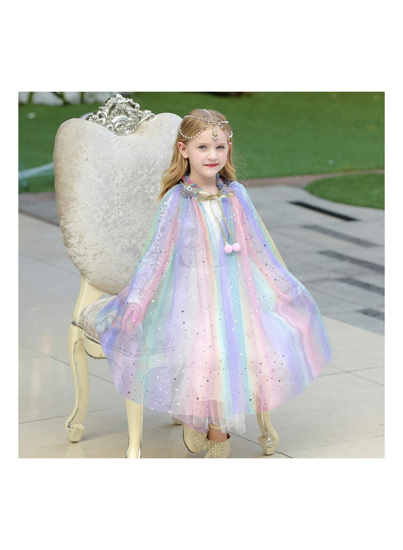 Princess Cape Set 7 Pieces Girls Princess Cloak with Tiara Crown Wand for Little Girls Dress Up Size L - Image 3