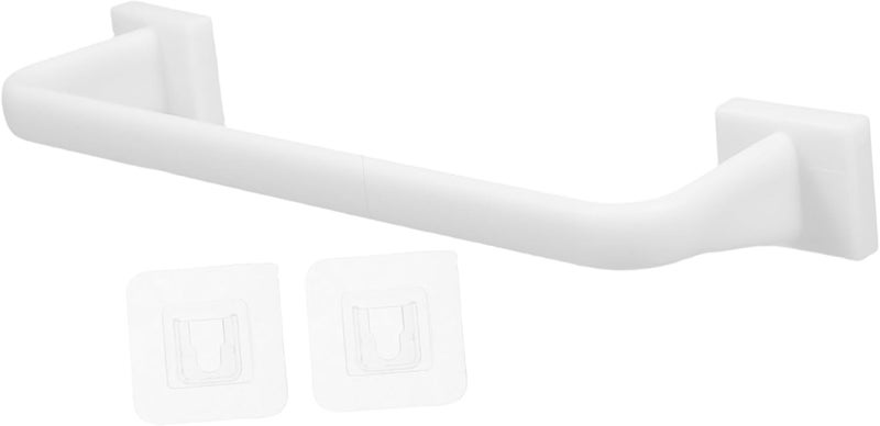 Luxshiny 2Pcs No Drill Adhesive Towel Bar Rack Space Saving Design for Bathroom Kitchen White Easy Installation Multifunctional Hand Towel Holder for Home Organization - Image 1