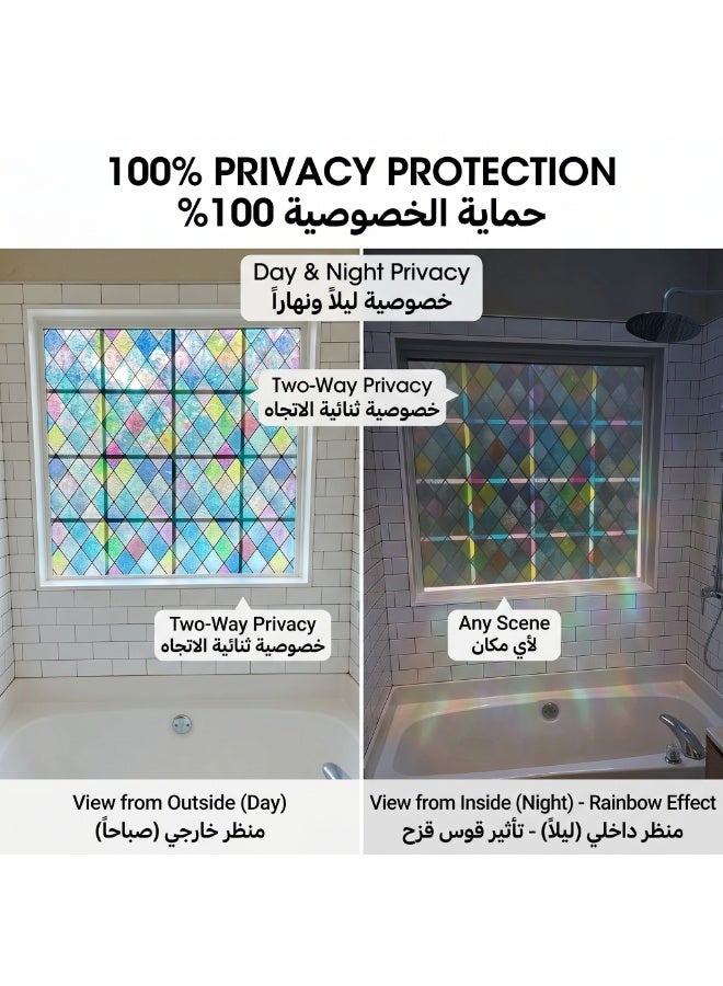 Stained Glass Window Privacy Film, Window Privacy Film Rainbow Holographic Decorative Static Cling Window Coverings Sun Heat Blocking for Bathroom Door Vinyl Prism Window Tint(17.7 x 78.7in) - Image 5