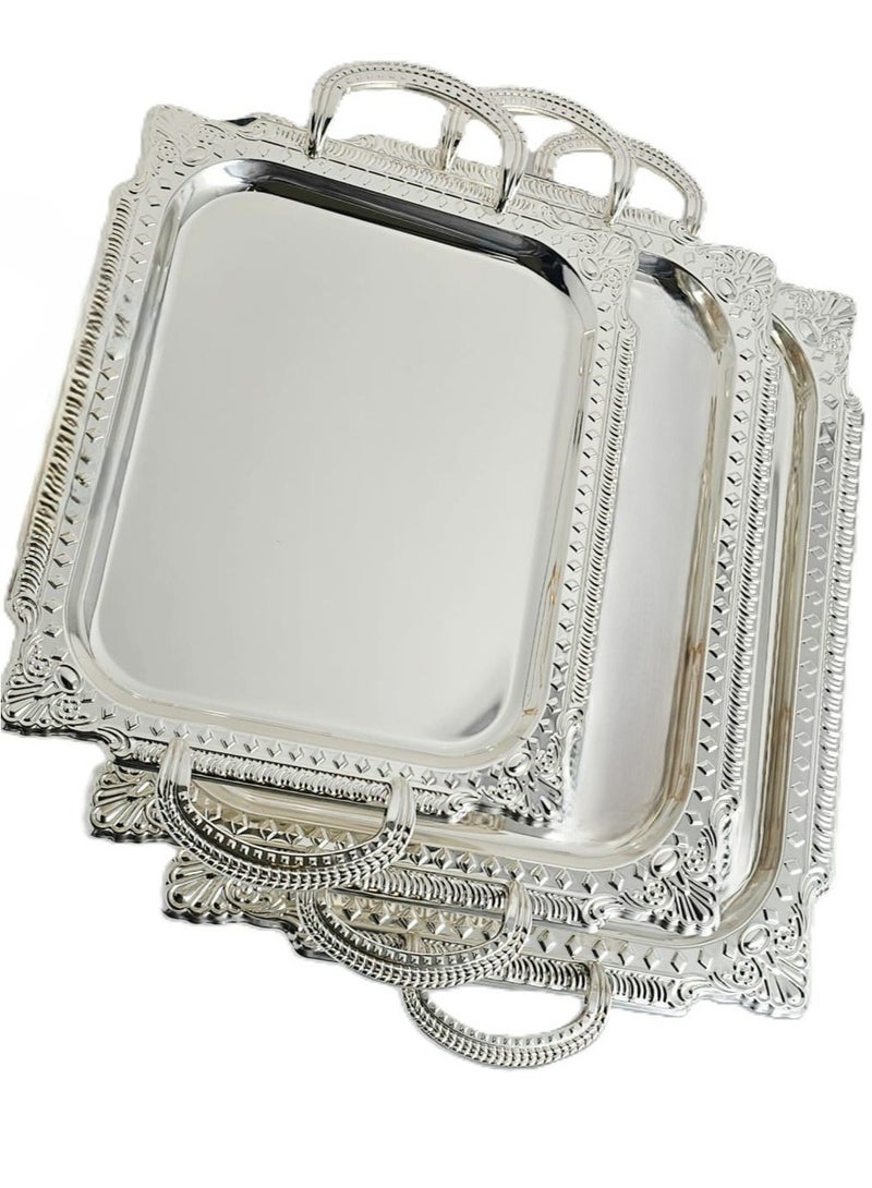 لوكشري طقم 3 صواني تقديم استانلس استيل عالي الجودة  فاخر فضي - Image 1