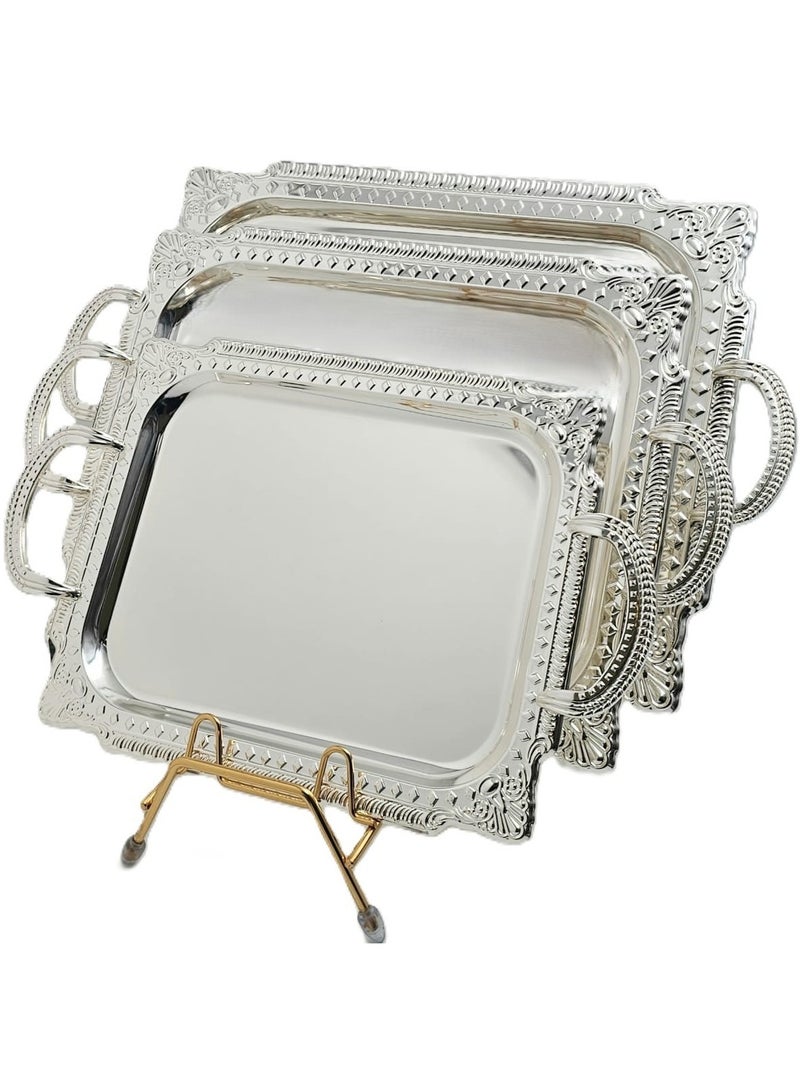 لوكشري طقم 3 صواني تقديم استانلس استيل عالي الجودة  فاخر فضي - Image 2