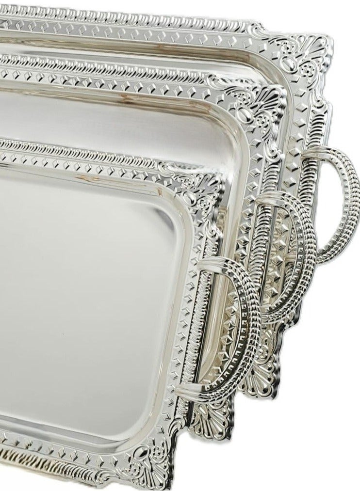 لوكشري طقم 3 صواني تقديم استانلس استيل عالي الجودة  فاخر فضي - Image 3