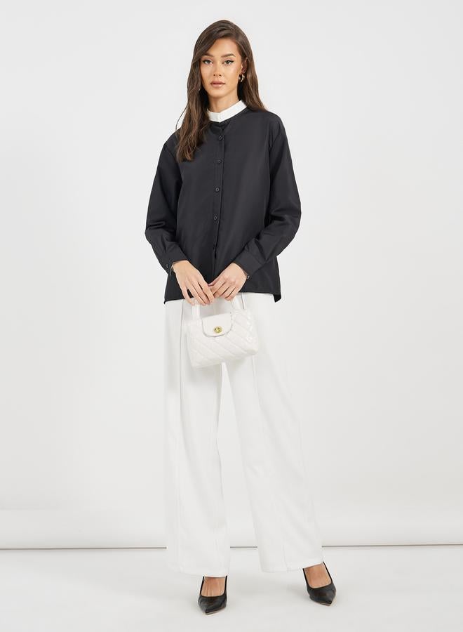 Styli Double Contrast Stand Collar Loose Fit Shirt  - Image 2