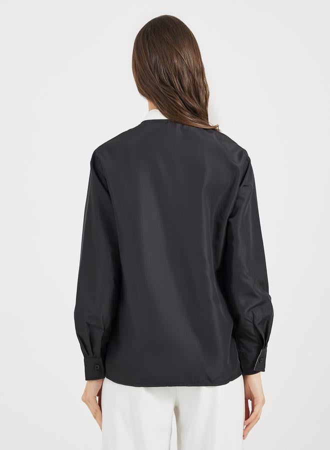 Styli Double Contrast Stand Collar Loose Fit Shirt  - Image 5