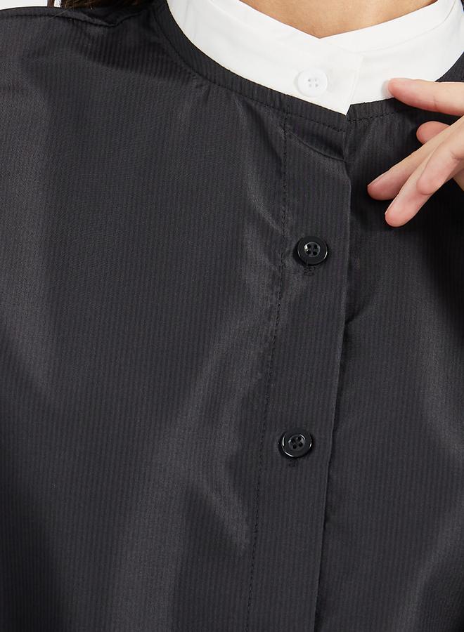 Styli Double Contrast Stand Collar Loose Fit Shirt  - Image 4