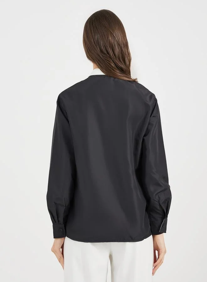 Styli Styli Double Contrast Stand Collar Loose Fit Shirt