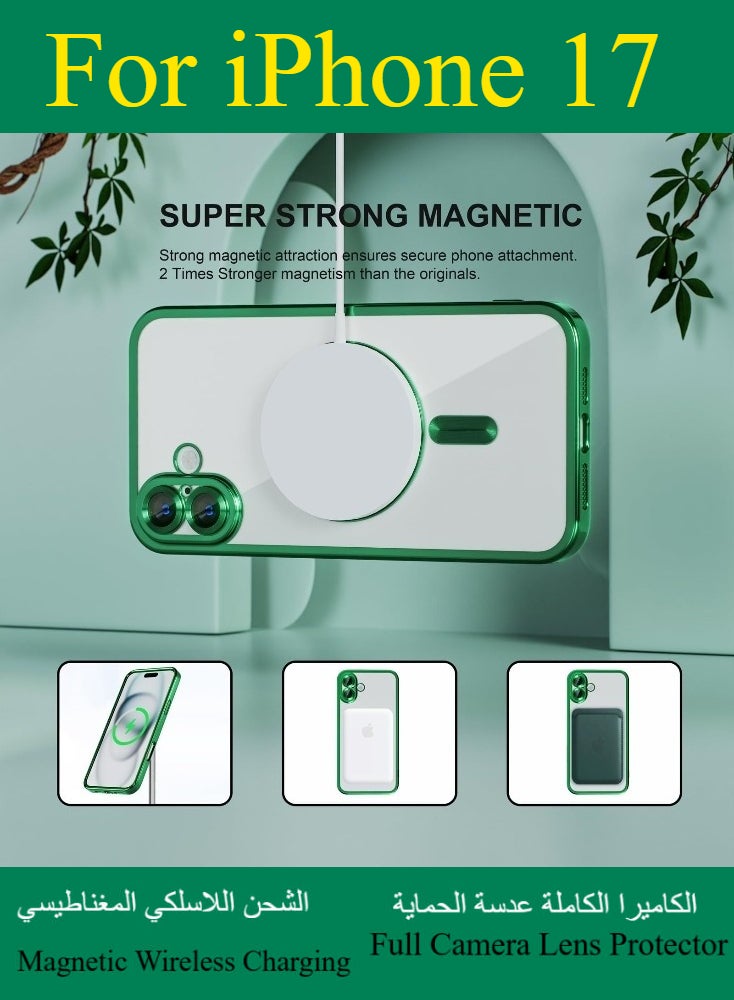 Dili Apple Green Case iPhone 17 Magnetic Magsafe Case Compatible with MagSafe [Never Yellowing] [Military Grade Drop Protection] Full Camera Lens Protector Plating Soft Clear Phone Case for Women and Men Cover - Image 4