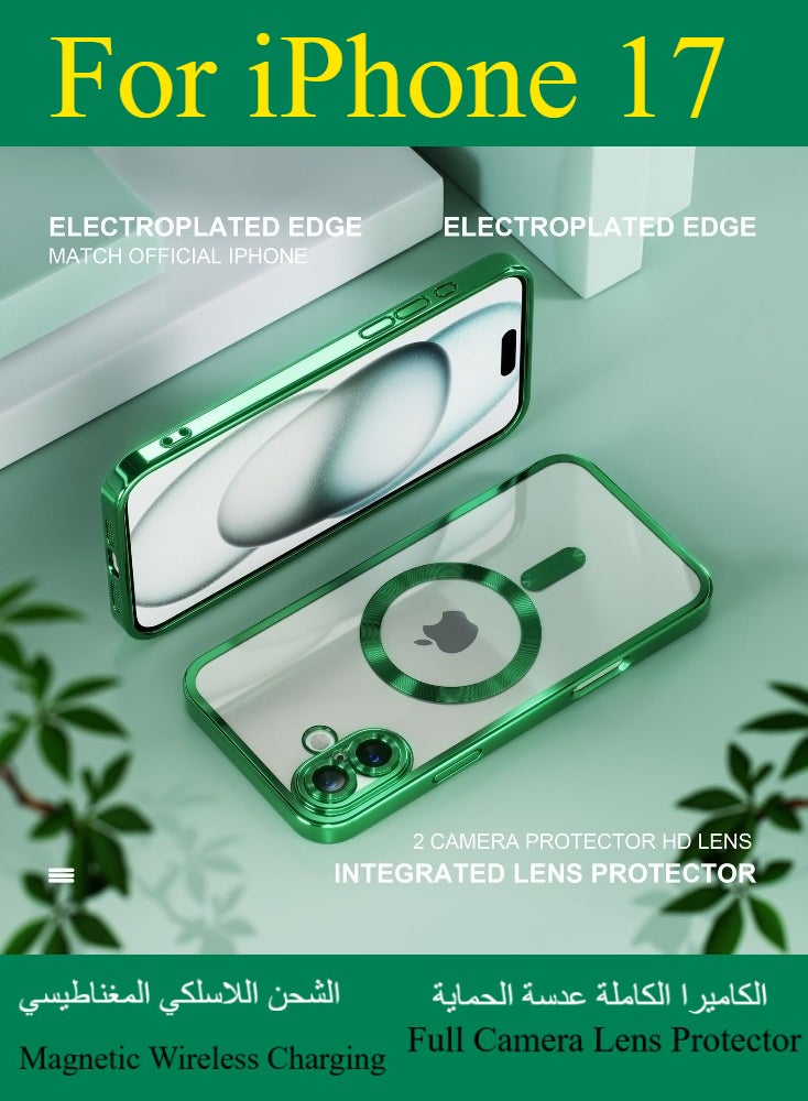Dili Apple Green Case iPhone 17 Magnetic Magsafe Case Compatible with MagSafe [Never Yellowing] [Military Grade Drop Protection] Full Camera Lens Protector Plating Soft Clear Phone Case for Women and Men Cover - Image 5