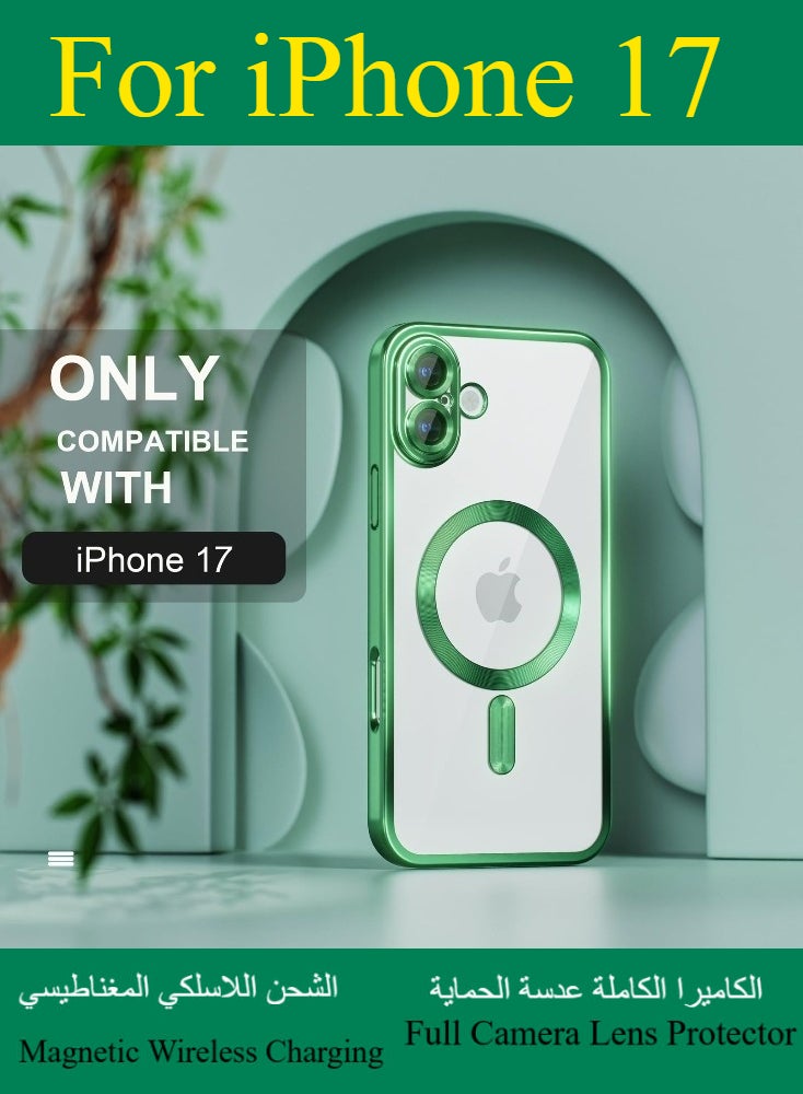 Dili Apple Green Case iPhone 17 Magnetic Magsafe Case Compatible with MagSafe [Never Yellowing] [Military Grade Drop Protection] Full Camera Lens Protector Plating Soft Clear Phone Case for Women and Men Cover - Image 2