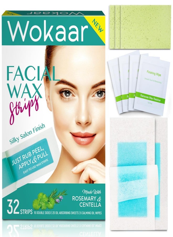 Wokaar Hypoallergenic Facial Wax Strips for Sensitive Skin | Reusable At-Home Waxing Kit for Eyebrows, Lips, Legs & Bikini | 16 Strips + 6 Calming Oil Wipes + 20 Blotting Sheets - Image 1