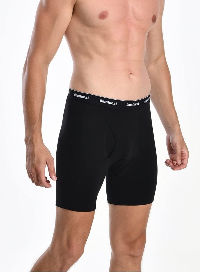Comfneat Men's 7-Pack Boxer Briefs Super Stretchy Cotton Spandex Comfy Underwear (Black Pack-7, L) - Image 3