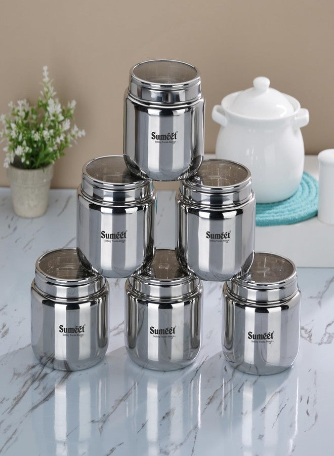 Sumeet Stainless Steel Small Canisters/Dabba/Storage Containers for Kitchen with See Through Lid, Set of 6 Pcs, 400ml Each, 9cm Dia, Silver - Image 5