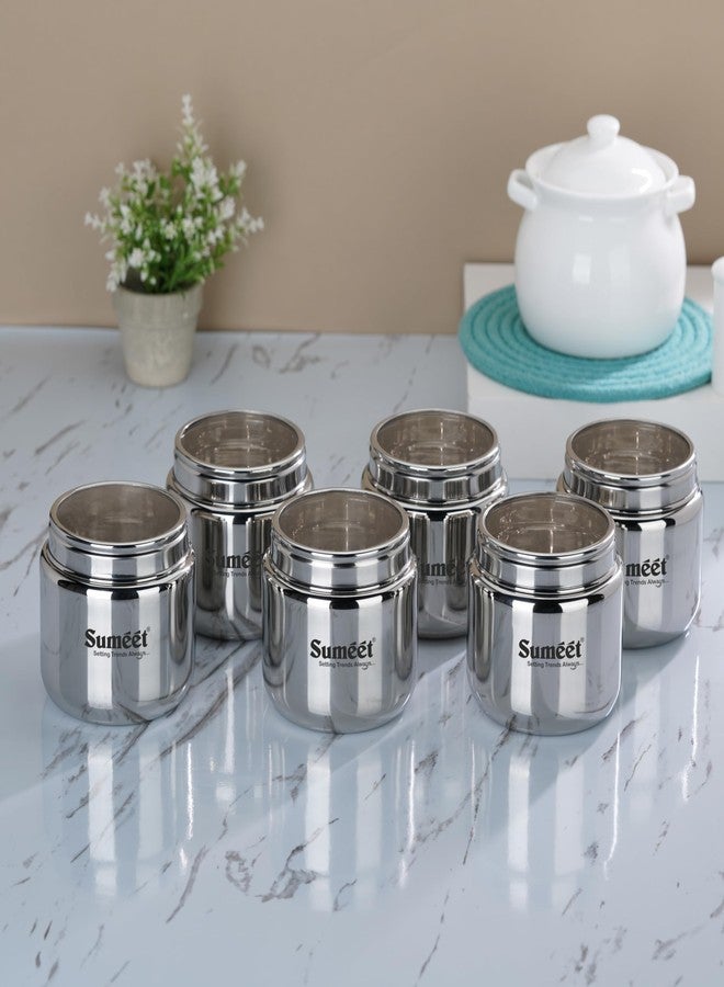 Sumeet Stainless Steel Small Canisters/Dabba/Storage Containers for Kitchen with See Through Lid, Set of 6 Pcs, 400ml Each, 9cm Dia, Silver - Image 1
