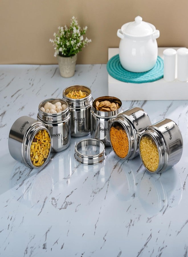 Sumeet Stainless Steel Small Canisters/Dabba/Storage Containers for Kitchen with See Through Lid, Set of 6 Pcs, 400ml Each, 9cm Dia, Silver - Image 3