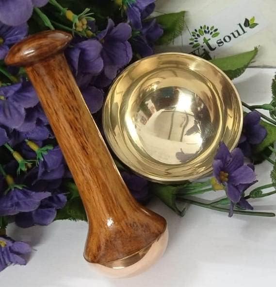 كوب فاتي طبيعي من كانسا برونزي مع عصا كانسا لجهاز تدليك القدمين والجسم صغير 45 سم مجموعة تدليك القدمين البرونزية مع مقبض خشبي للتخلص من السموم والاسترخاء العميق - Image 1