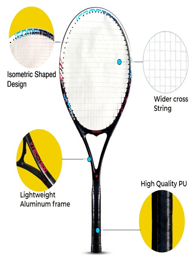 Vinex VTEC T500 Tennis Racquet - 27 Inch Aluminum Alloy Tennis Racket with Carrying Bag | Lightweight 295g | Single Piece Construction | Grip Size 6# | Durable & Comfortable for All Levels - Image 4
