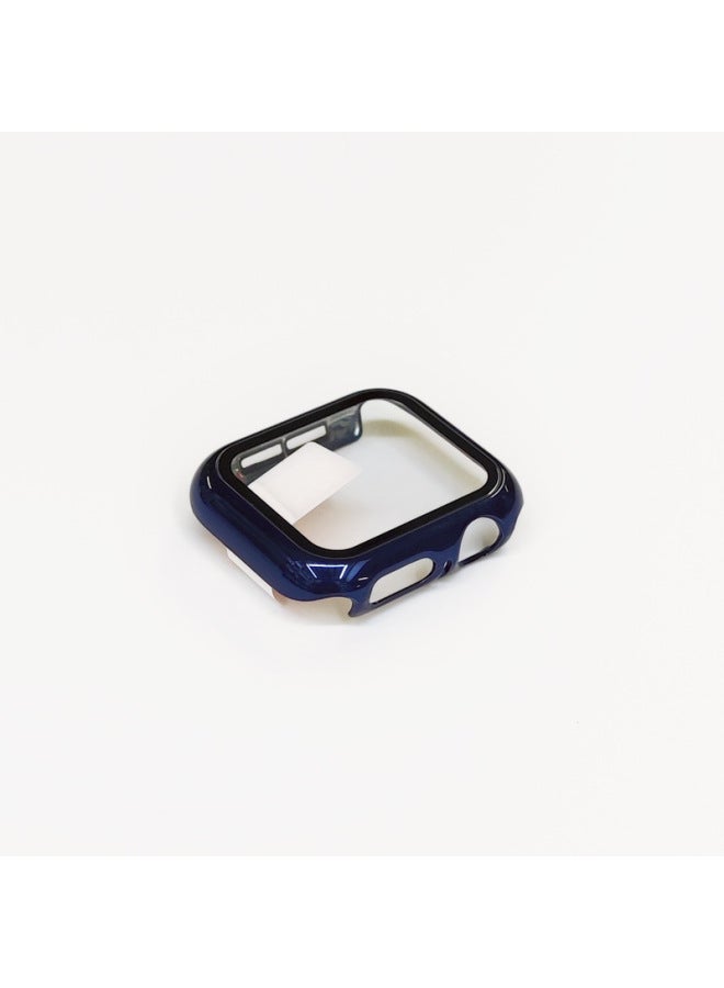 Suitable For Apple Watch Electroplated 360 Case + Tempered Film All-inclusive Protective Case Film Integrated Iwatch Watch Case-Color:Plating 8. Midnight Blue Dark Blue-Exterior Dimension:44 Mm (with Carton Packaging)