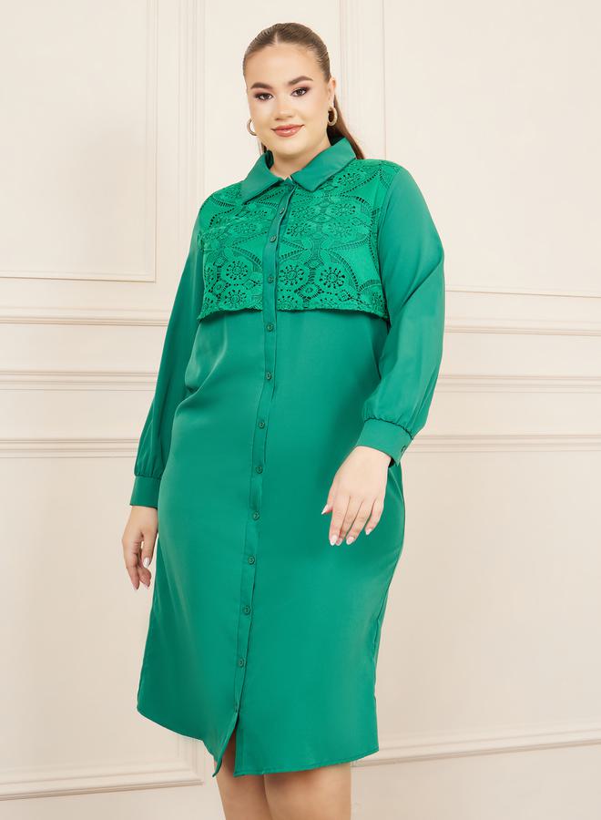 Styli Styli Plus Lace Detail Shirt Midi Dress - Image 1