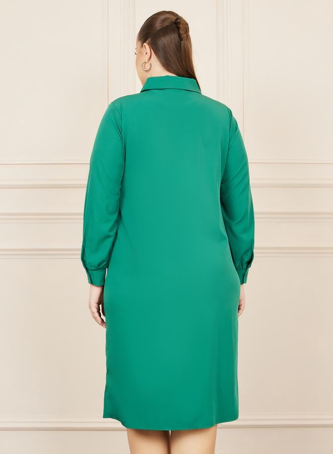Styli Styli Plus Lace Detail Shirt Midi Dress - Image 4