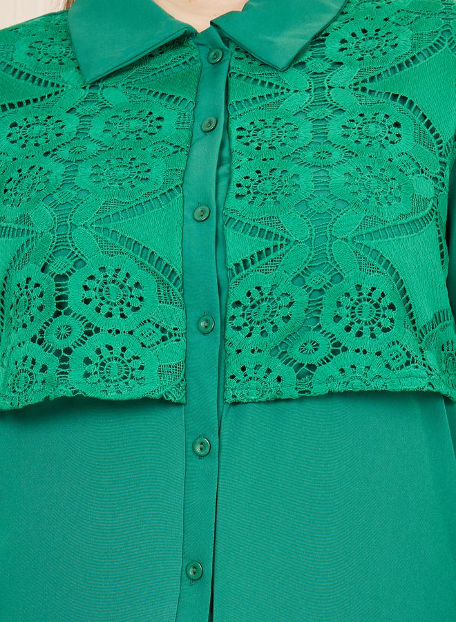 Styli Styli Plus Lace Detail Shirt Midi Dress - Image 3