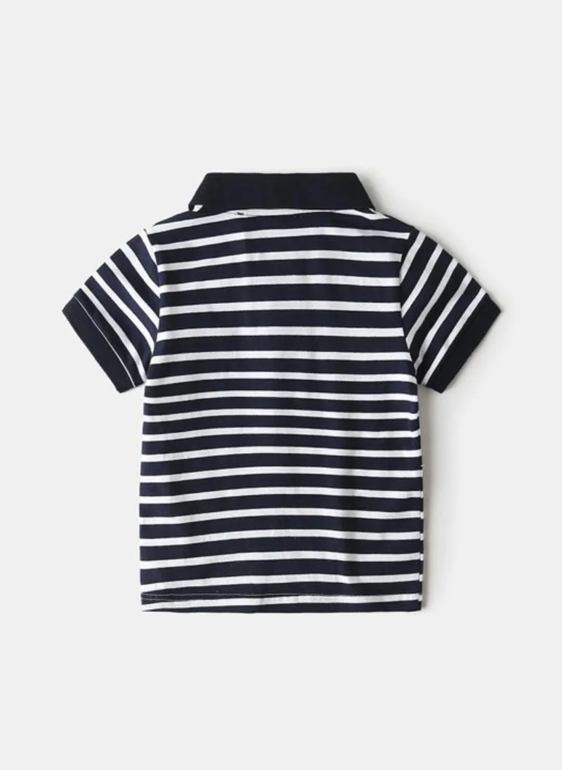 YUNIQEE Black Striped Polo Collar Nautical Tshirt