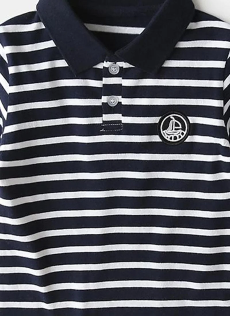 YUNIQEE Black Striped Polo Collar Nautical Tshirt