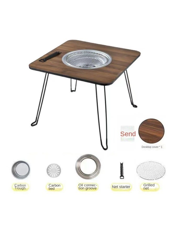 Charcoal Grill Set For Home Use, Outdoor Winter Bbq Table With Complete Accessories, Wooden Barbecue Rack - Image 1