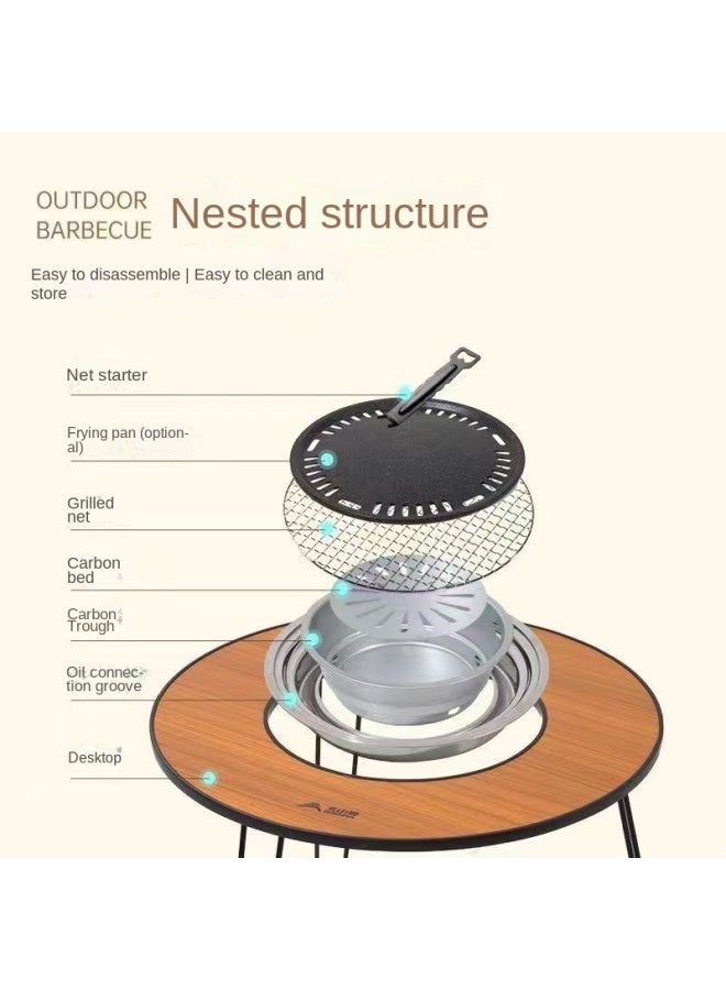 Charcoal Grill Set For Home Use, Outdoor Winter Bbq Table With Complete Accessories, Wooden Barbecue Rack - Image 3