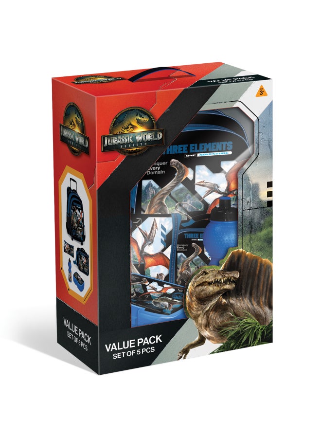 JURASSIC WORLD Jurasic World: Movie 5 in 1 Value Pack (16" Trolley Bag with Lunch Box, Lunch bag, Water Bottle and Pencil Case) - Image 1