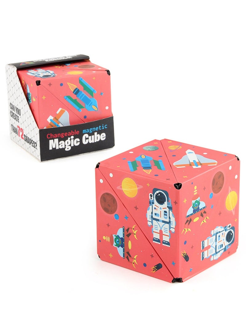 لعبة مكعب روبيك الخشبي المغناطيسي ثلاثي الأبعاد، مكعبات بناء مغناطيسية ثلاثية الأبعاد لتخفيف الضغط والوجه اللانهائي (مكعب روبيك الفضائي الأحمر) - Image 1