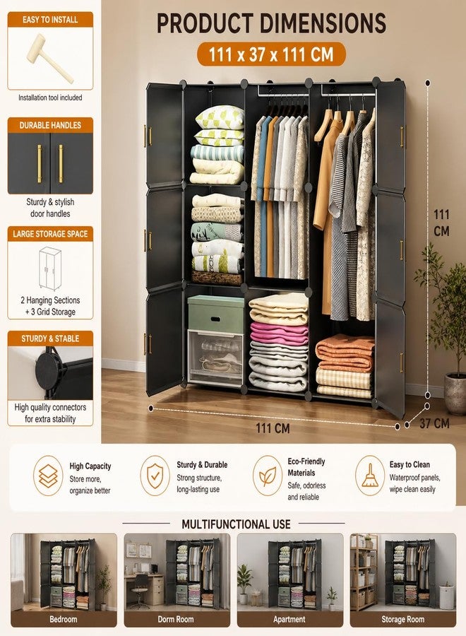 Mevigo Foldable Plastic Wardrobe for Clothes – 12- Door Baby Cupboard for Clothes Storage, Wardrobe for Kids, Plastic Almirah, Collapsible Wardrobe for Kids Livingroom & Home (Grey- HM3, 9- Door) - Image 3