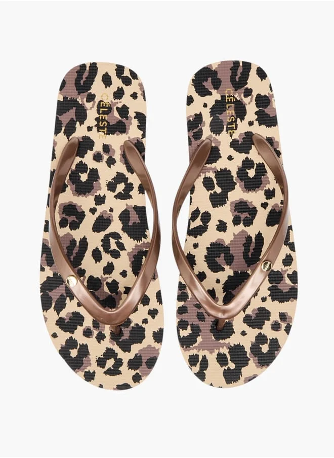 سيليست Womens Animal Print Slip-On Thong Slippers