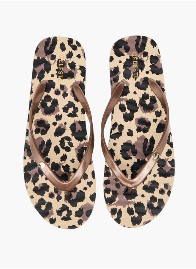 Celeste - Womens Animal Print Slip-On Thong Slippers - Image 1