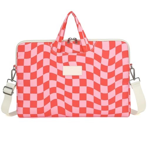 DACHEE Laptop Shoulder Bag for 15 Inch/15.6 Inch Macbook Pro (Pink Checker Shoulder, 15 inch/15.6 inch) - Image 2