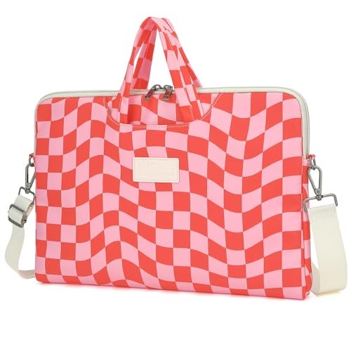 DACHEE Laptop Shoulder Bag for 15 Inch/15.6 Inch Macbook Pro (Pink Checker Shoulder, 15 inch/15.6 inch) - Image 1