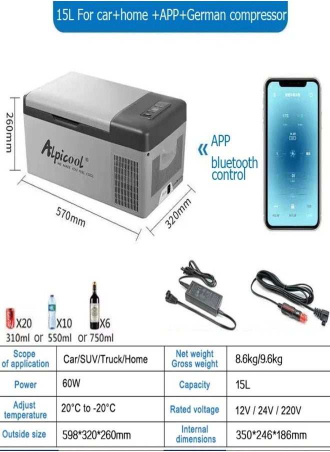 Alpicool - 15L Car Refrigerator Freezer Icebox Cooler Auto Fridge Compressor BT Connected App Control - Image 1