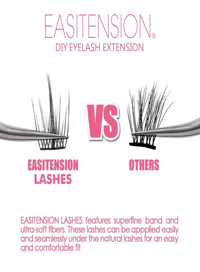 EASITENSION DIY Eyelash Extension, 3D Effect Individual Melt Flare Lash Cluster Natural Lashes Set, Home Eyelash Extension, D curl Lashes Pack 12mm,14mm (14MM-Spikes) - Image 3