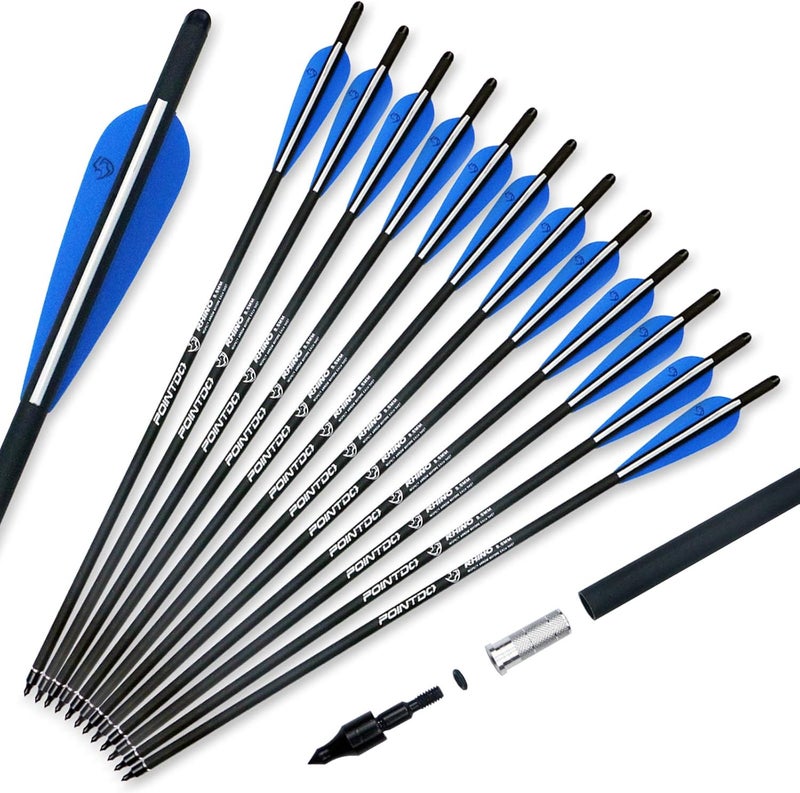 Pointdo 20inch Carbon Crossbow Bolts Crossbow Hunting Arrows with 4" Vanes and Replaced Arrowhead/Tip (12 Pack) - Image 1