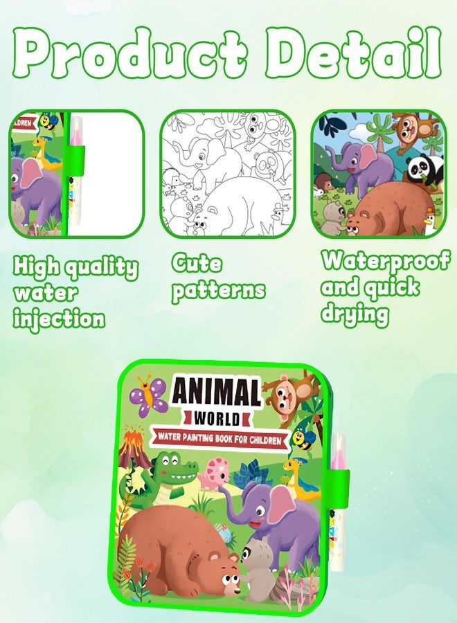 CartHome كتاب تلوين ورقي مائي، كتاب سحري للأطفال من عمر سنتين إلى خمس سنوات، لعبة تلوين سحرية ممتعة وقابلة لإعادة الاستخدام مع قلم مائي، محطة رسم تعليمية للأطفال، مناسبة للتعليم المبكر (حديقة حيوان). - Image 3