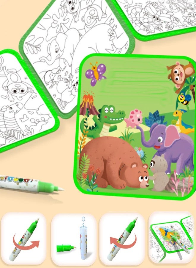 CartHome كتاب تلوين ورقي مائي، كتاب سحري للأطفال من عمر سنتين إلى خمس سنوات، لعبة تلوين سحرية ممتعة وقابلة لإعادة الاستخدام مع قلم مائي، محطة رسم تعليمية للأطفال، مناسبة للتعليم المبكر (حديقة حيوان). - Image 4