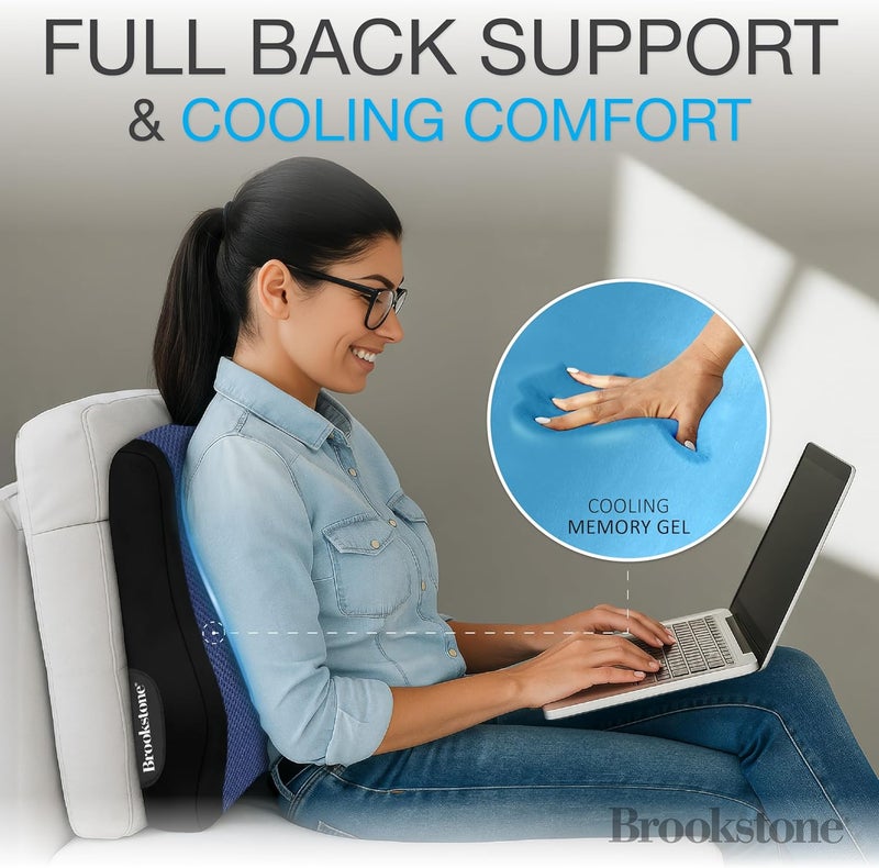 Brookstone BK1172 - Luxurious Back Support Pillow for Office Chairs and Cars, Lumbar Cushion with Premium Grade Memory Foam with Cooling Gel, Soft Plush Cover - Image 2