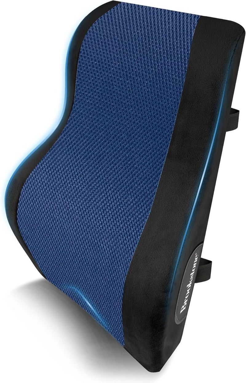 Brookstone BK1172 - Luxurious Back Support Pillow for Office Chairs and Cars, Lumbar Cushion with Premium Grade Memory Foam with Cooling Gel, Soft Plush Cover - Image 1