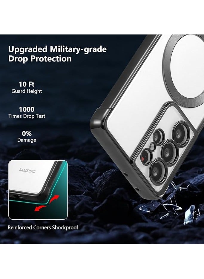 جراب متوافق مع Galaxy S21 Ultra مع واقي لعدسة الكاميرا (متوافق مع MagSafe) جراب واقٍ مغناطيسي مضاد للخدش ومضاد للصدمات لهاتف Samsung Galaxy S21Ultra للنساء والرجال - أسود - Image 4