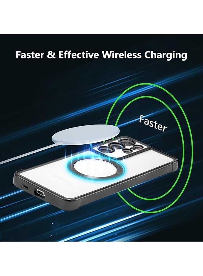 جراب متوافق مع Galaxy S21 Ultra مع واقي لعدسة الكاميرا (متوافق مع MagSafe) جراب واقٍ مغناطيسي مضاد للخدش ومضاد للصدمات لهاتف Samsung Galaxy S21Ultra للنساء والرجال - أسود - Image 2