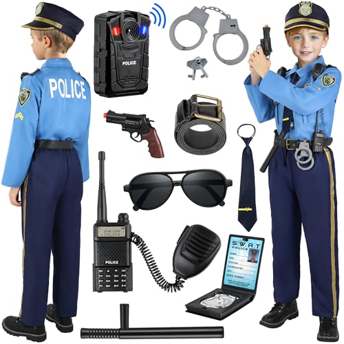 Luucio Police Costume for Kids Kids Police Officer Costume for Boys with Accessories Halloween Costumes for Boys - Image 1