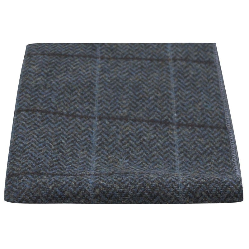 King & Priory Luxury Aegean Blue Herringbone Check Pocket Square, Handkerchief, Tweed - Image 5