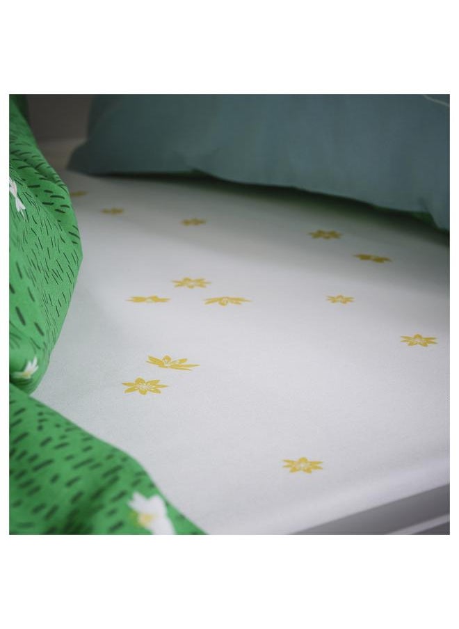 Generic Fitted sheet, white yellow/flower pattern, 90x200 cm  - Image 4