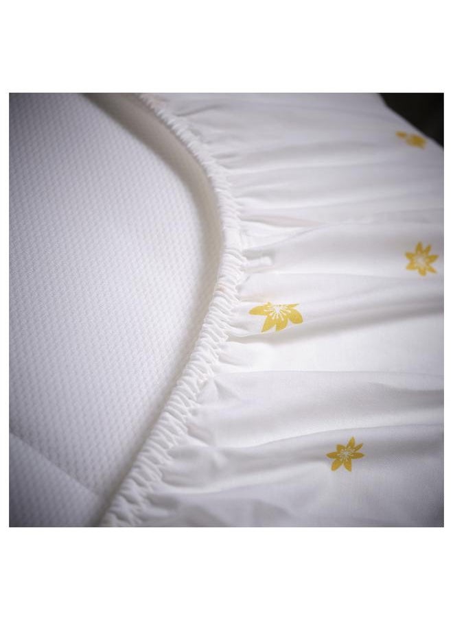 Generic Fitted sheet, white yellow/flower pattern, 90x200 cm  - Image 3