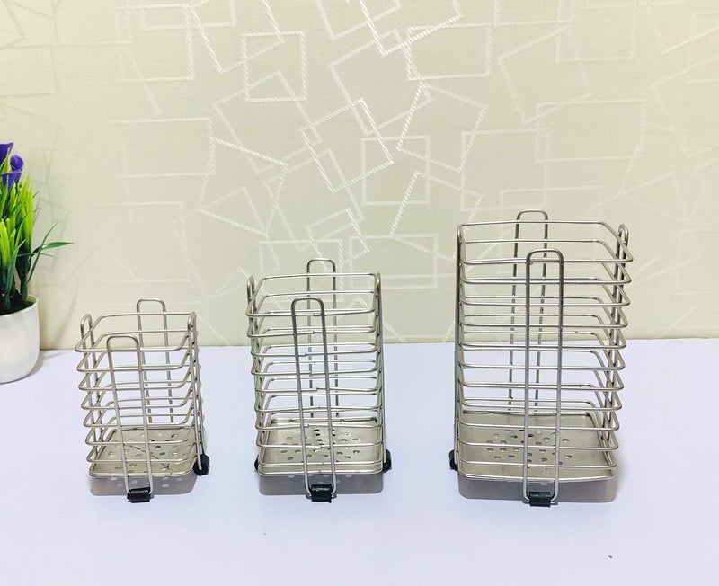 Litleo Litleos Kitchen Stainless Steel Cooking Utensil Holder Cutlery Holder Stand Square Set of 3  - Image 3